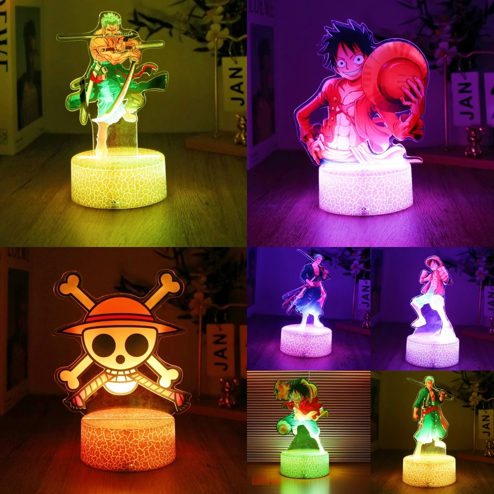 Actions Figure One Piece Luffy Zoro Anime Figures 3D Lamp PVC Action Collection Model Toys LED Night Light Kid Christmas Gift 1