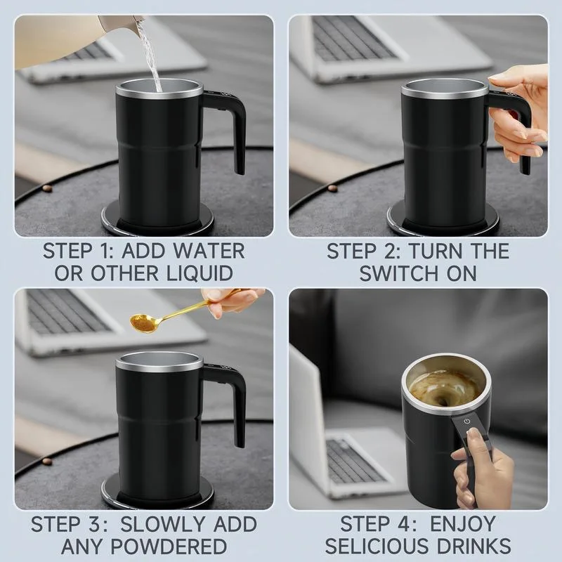 New USB Rechargeable Automatic Magnetic Cup Electric Coffee Self Mixing Mug IP67 Waterproof Food Safe 380ML Coffee Mug For Tea 4